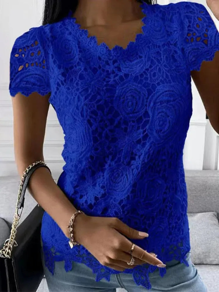 Sexy Lace Short Sleeve Blouse