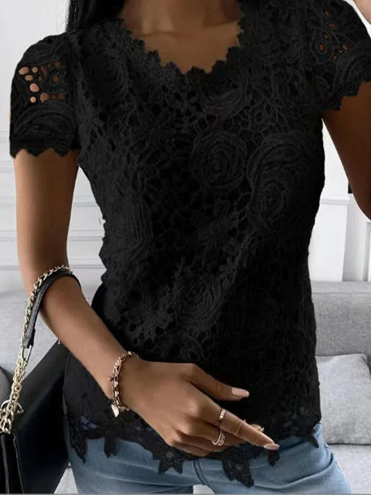 Sexy Lace Short Sleeve Blouse