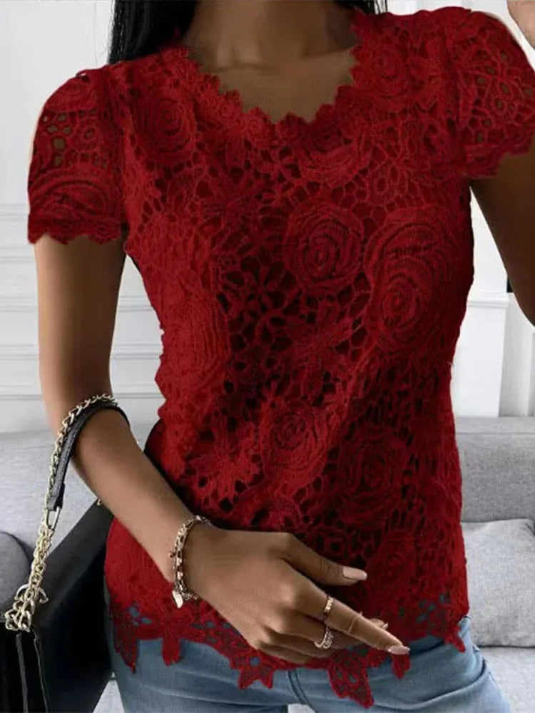 Sexy Lace Short Sleeve Blouse