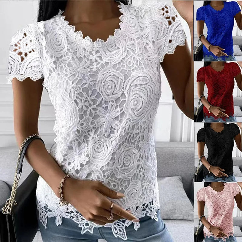 Sexy Lace Short Sleeve Blouse