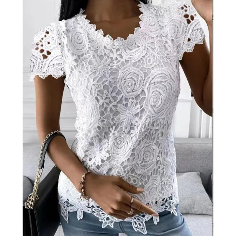 Sexy Lace Short Sleeve Blouse