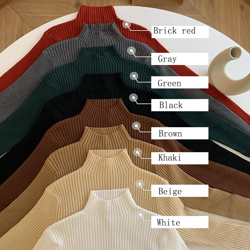 Women's basic elegant solid knit sweater with round neck and long sleeves