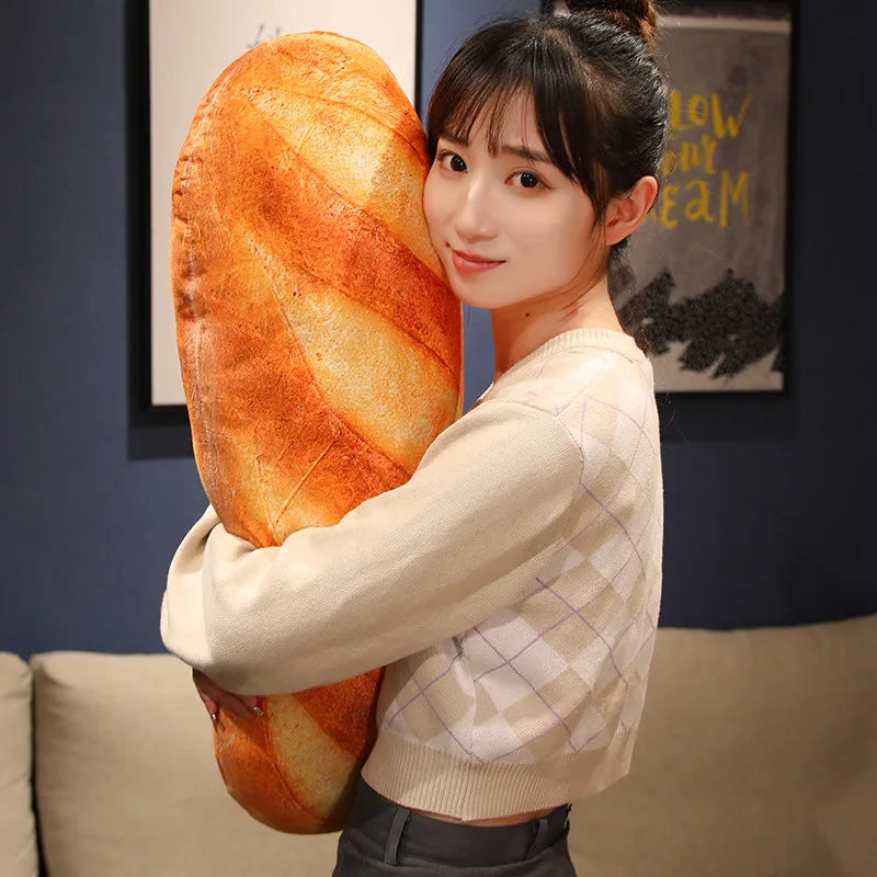 French bread shaped stuffed pillow printed with food images
