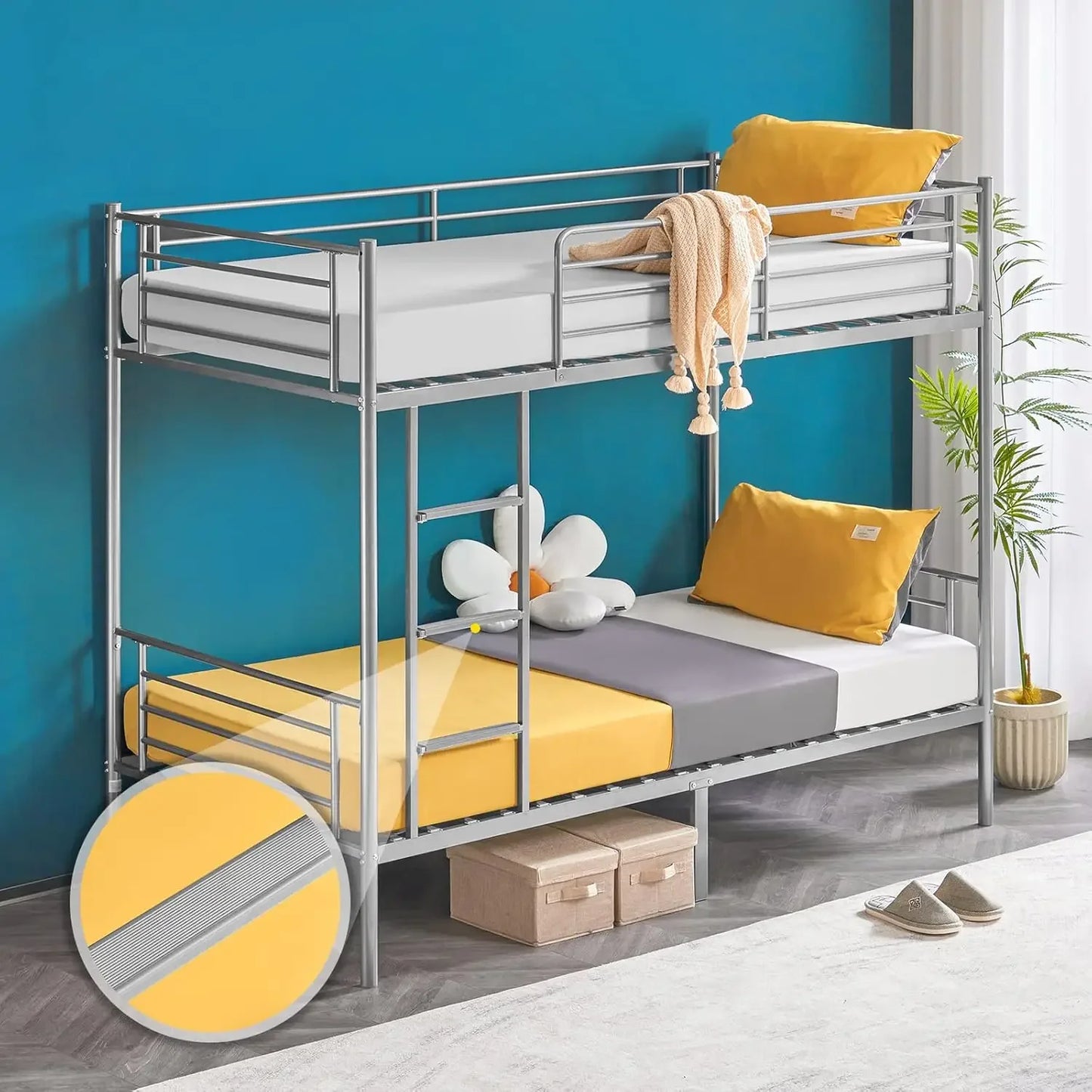 Metal bunk bed with high ladder