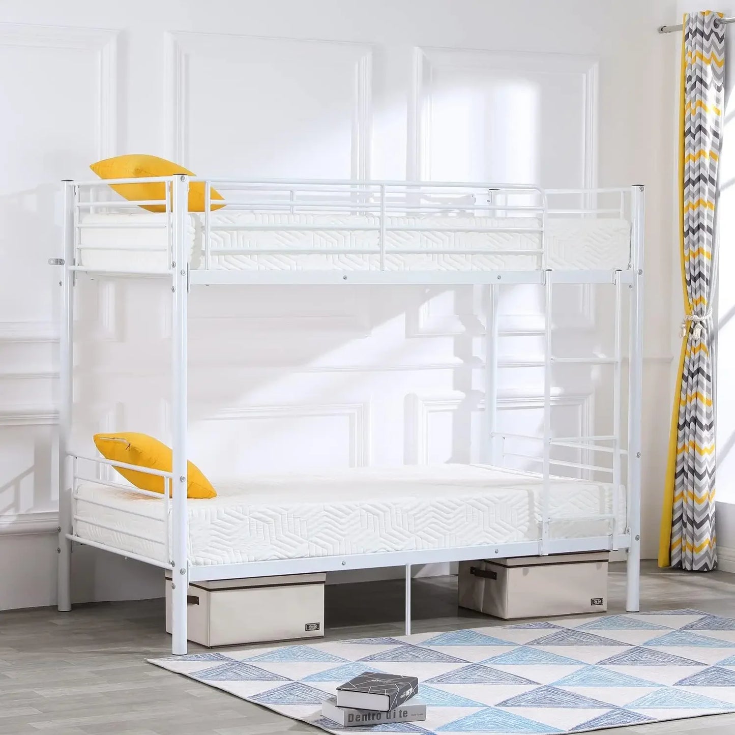 Metal bunk bed with high ladder