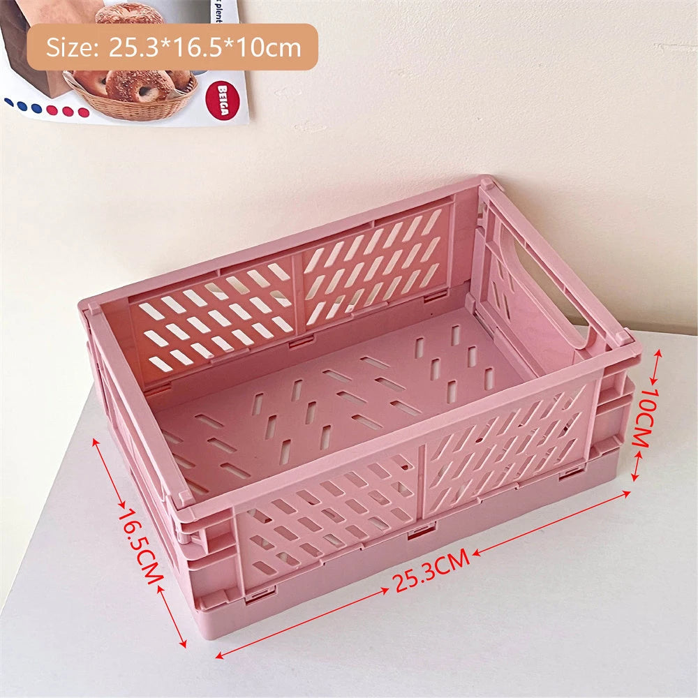 Collapsible Crate Plastic Folding Storage Box Basket Utility Cosmetic Container Desktop Holder Home Use School Desk Storage Box