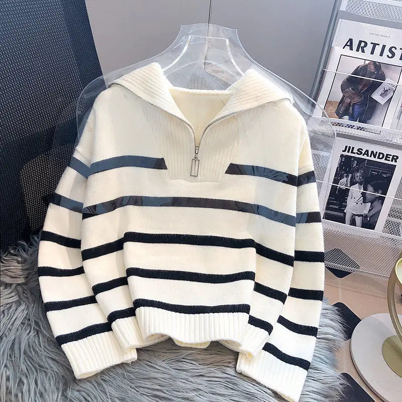 Women's Cardigan Sweater Underwear Spring and Autumn! Striped and has a zipper