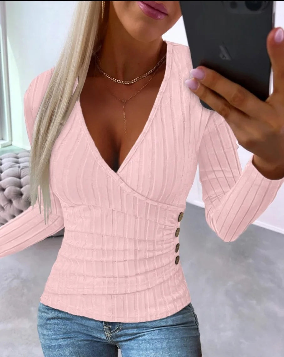 Women's Solid Faux Leather Pleated Blouse