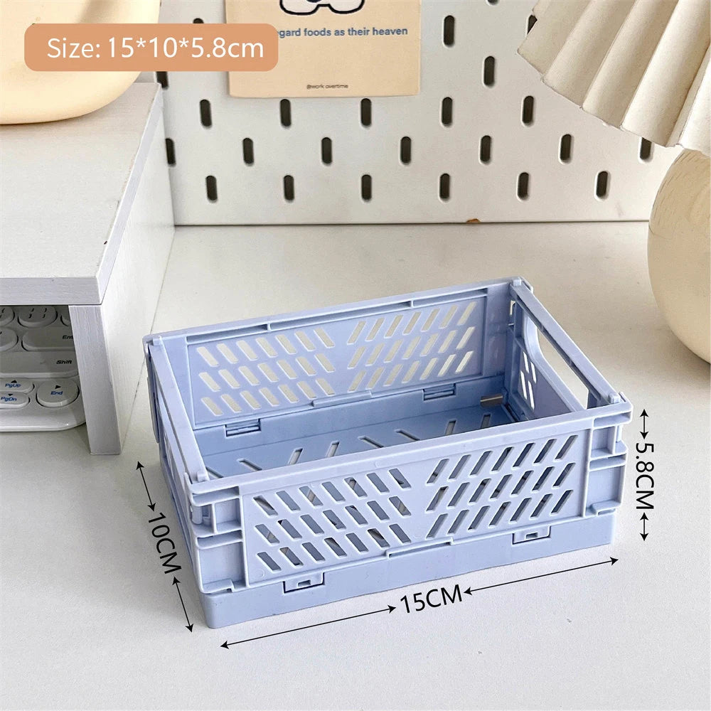 Collapsible Crate Plastic Folding Storage Box Basket Utility Cosmetic Container Desktop Holder Home Use School Desk Storage Box