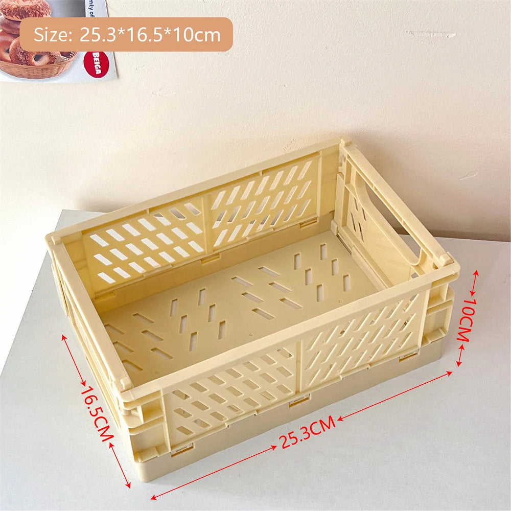 Collapsible Crate Plastic Folding Storage Box Basket Utility Cosmetic Container Desktop Holder Home Use School Desk Storage Box