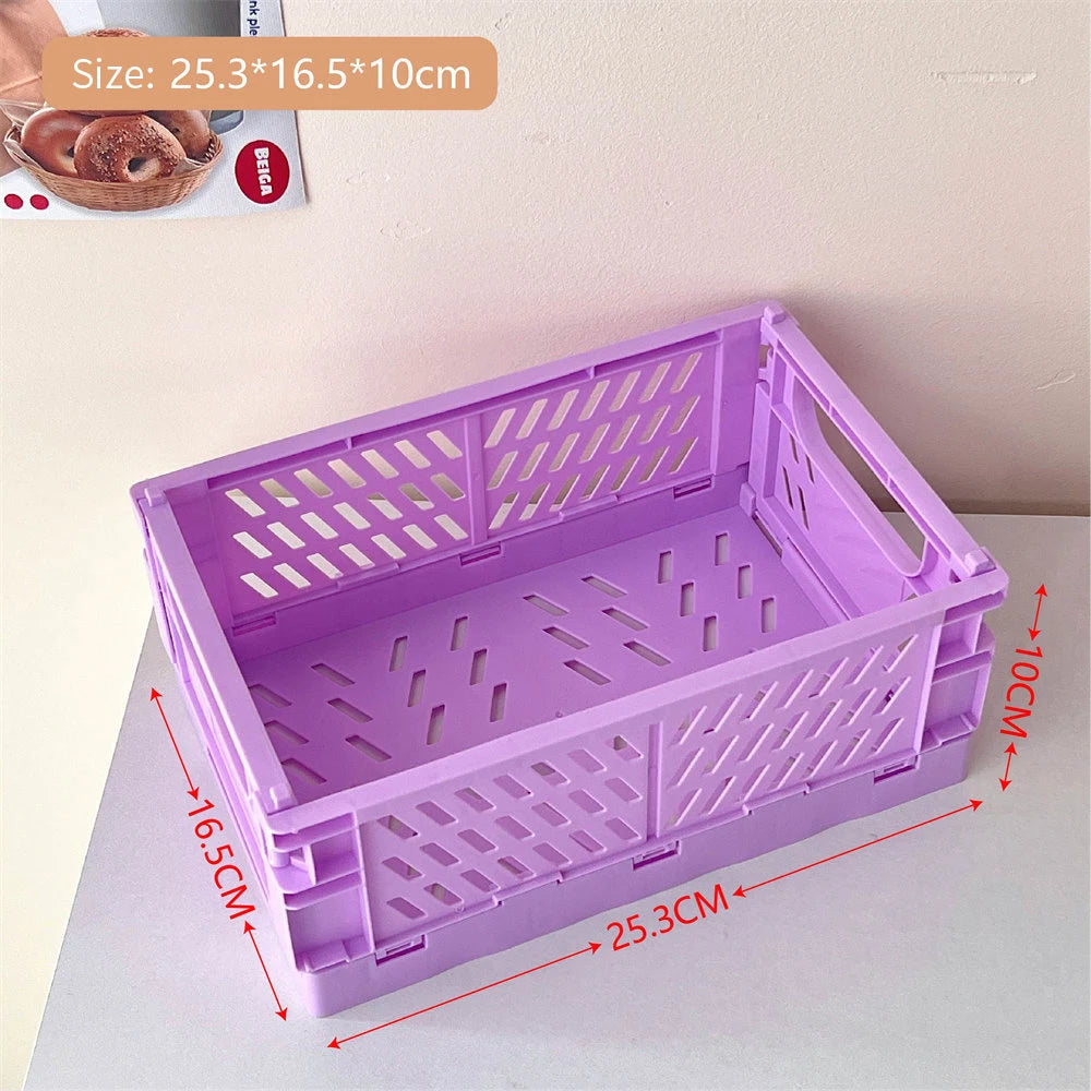 Collapsible Crate Plastic Folding Storage Box Basket Utility Cosmetic Container Desktop Holder Home Use School Desk Storage Box