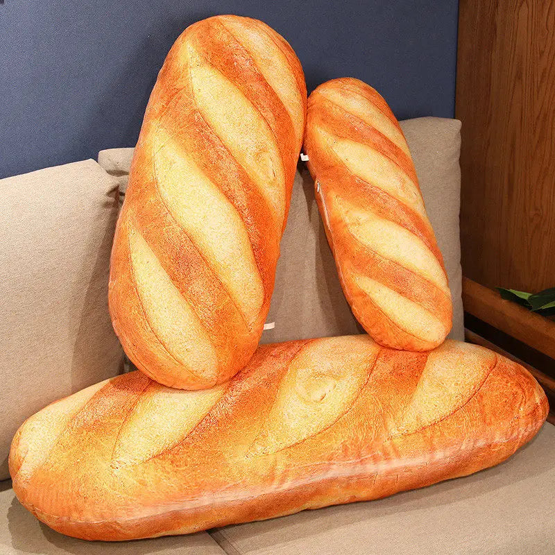 French bread shaped stuffed pillow printed with food images