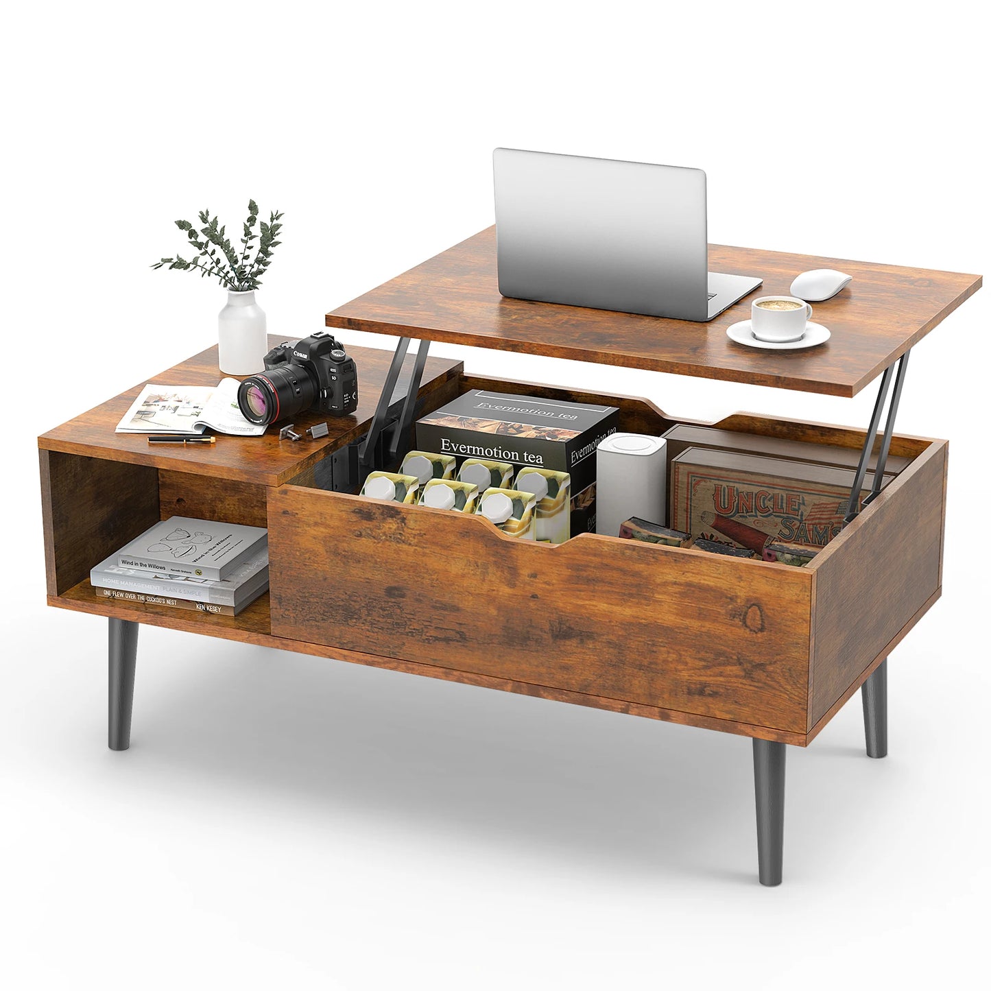 Living Room Top Coffee Tables 39.37" x 19.7" Wooden Dining Table Office Desk Adjustable Storage Shelf Easy to Lift Up or Down