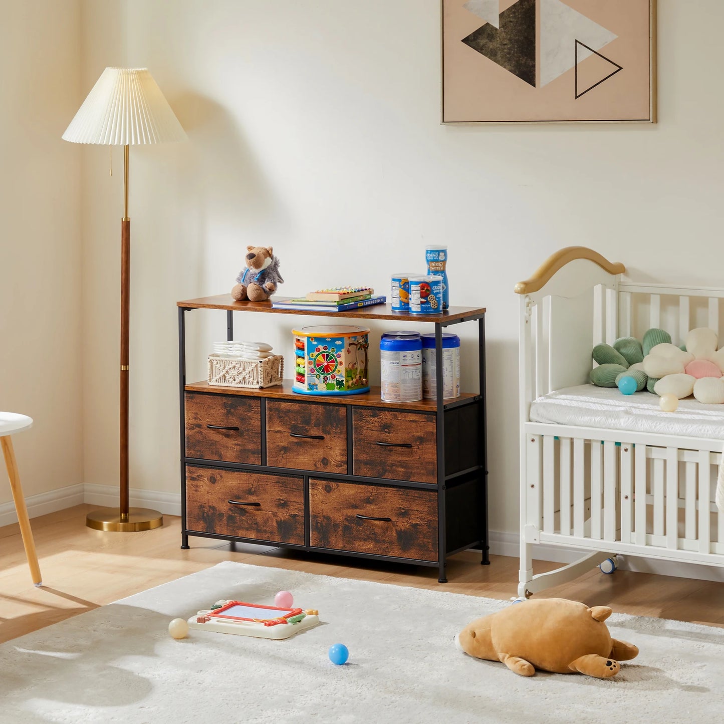 Fireplace TV Stand Cabinet for Bedroom with 5 Drawers