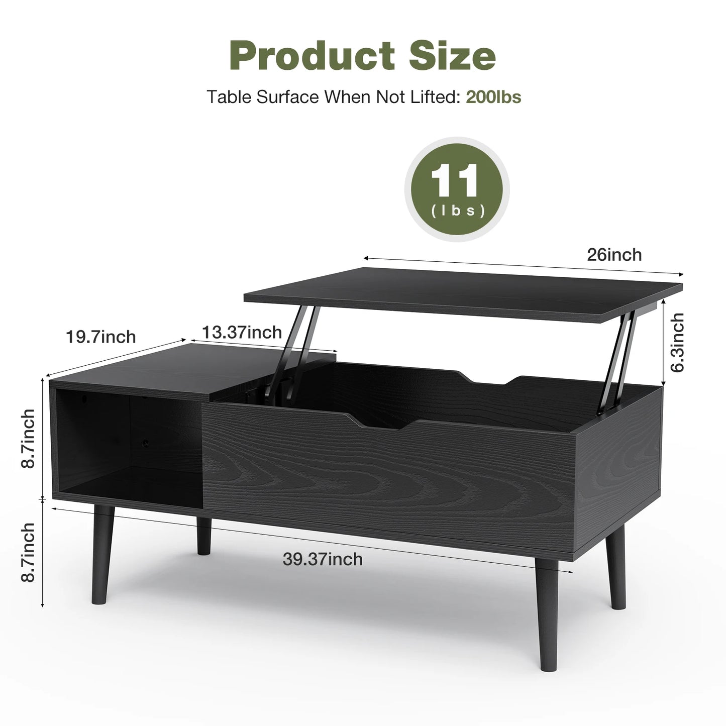 Living Room Top Coffee Tables 39.37" x 19.7" Wooden Dining Table Office Desk Adjustable Storage Shelf Easy to Lift Up or Down