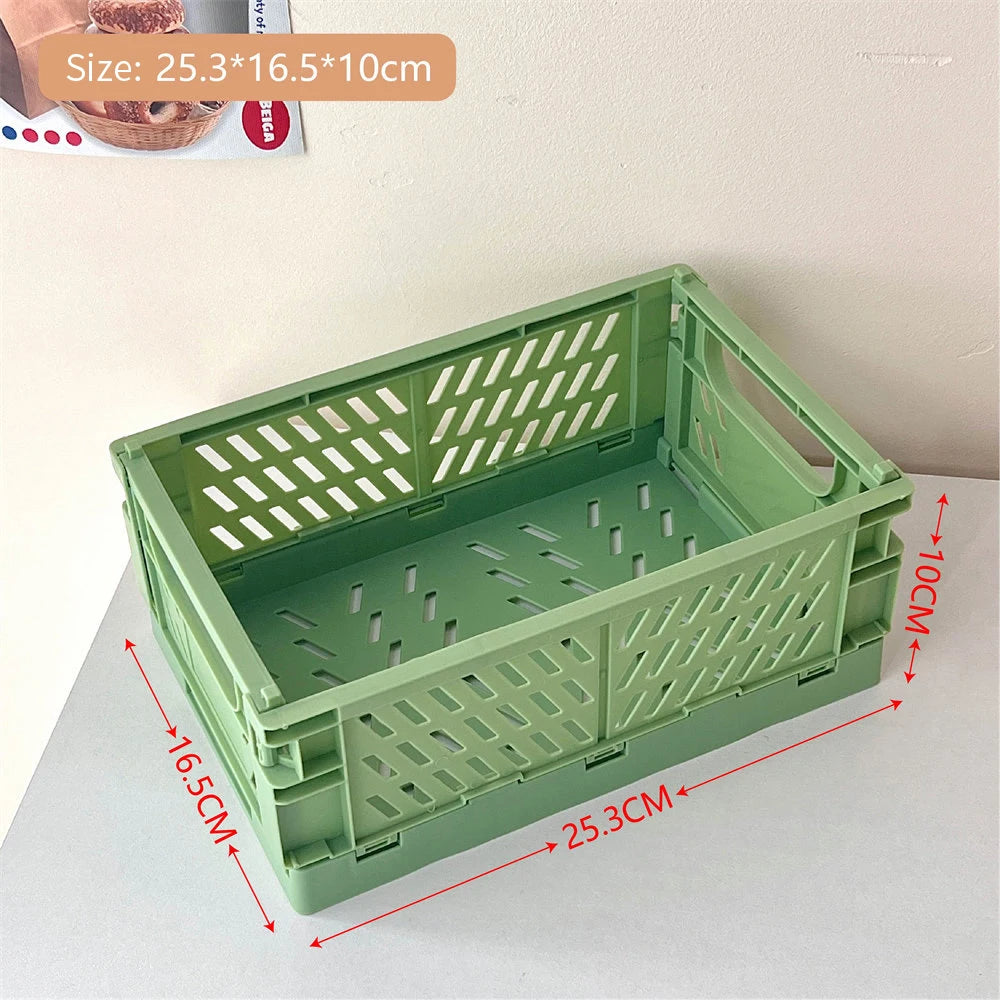 Collapsible Crate Plastic Folding Storage Box Basket Utility Cosmetic Container Desktop Holder Home Use School Desk Storage Box