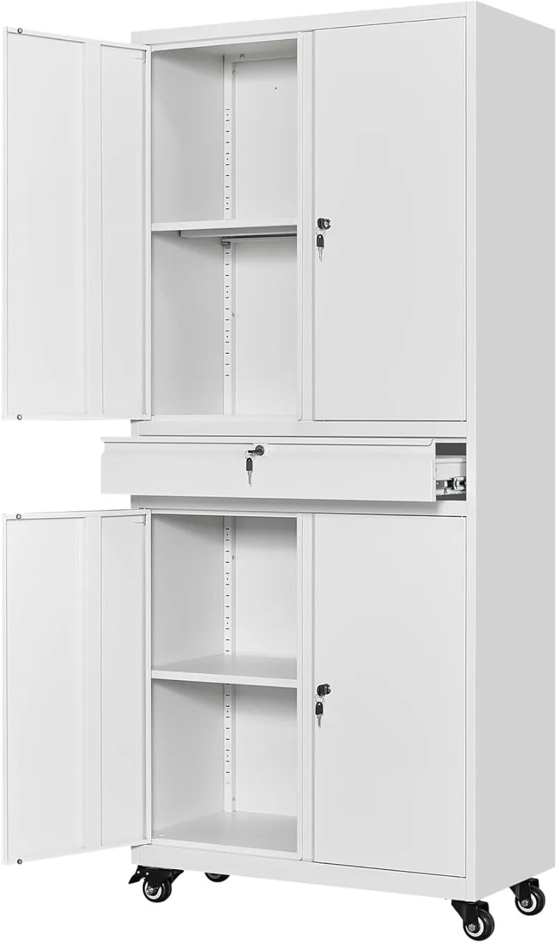 Black steel metal storage cabinet with lock and adjustable shelves