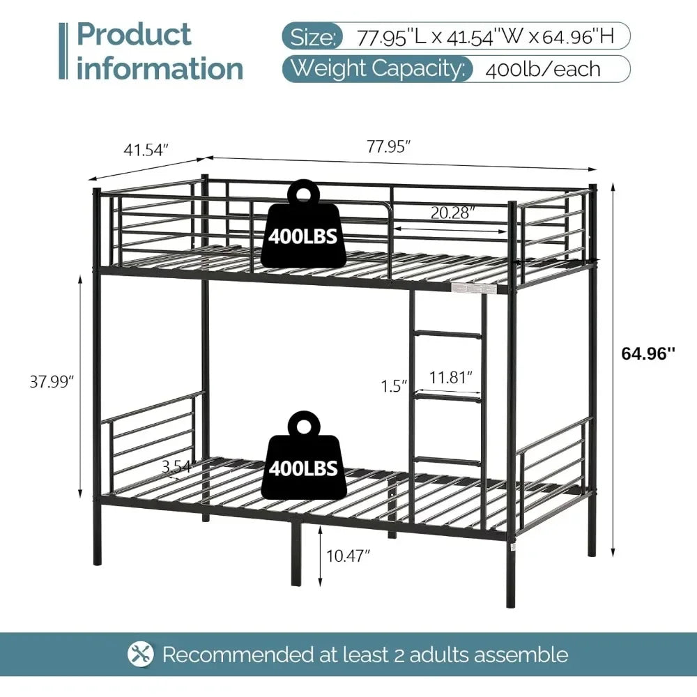 Metal bunk bed with high ladder