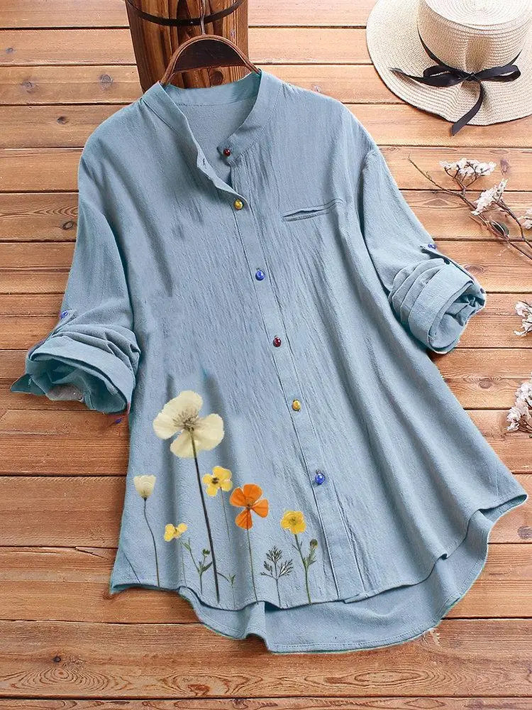 Women's Classic Long Sleeve Cute Floral Print Shirt