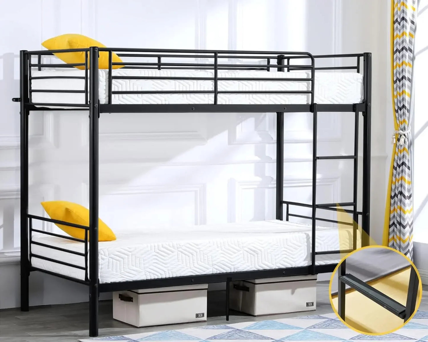 Metal bunk bed with high ladder