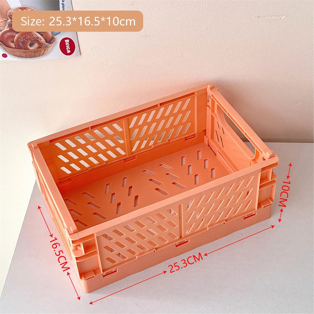 Collapsible Crate Plastic Folding Storage Box Basket Utility Cosmetic Container Desktop Holder Home Use School Desk Storage Box