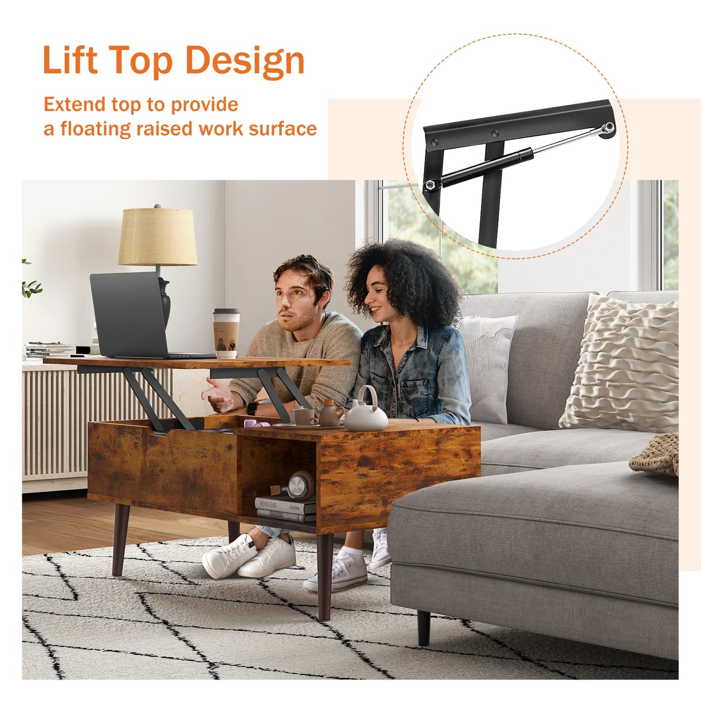 Living Room Top Coffee Tables 39.37" x 19.7" Wooden Dining Table Office Desk Adjustable Storage Shelf Easy to Lift Up or Down