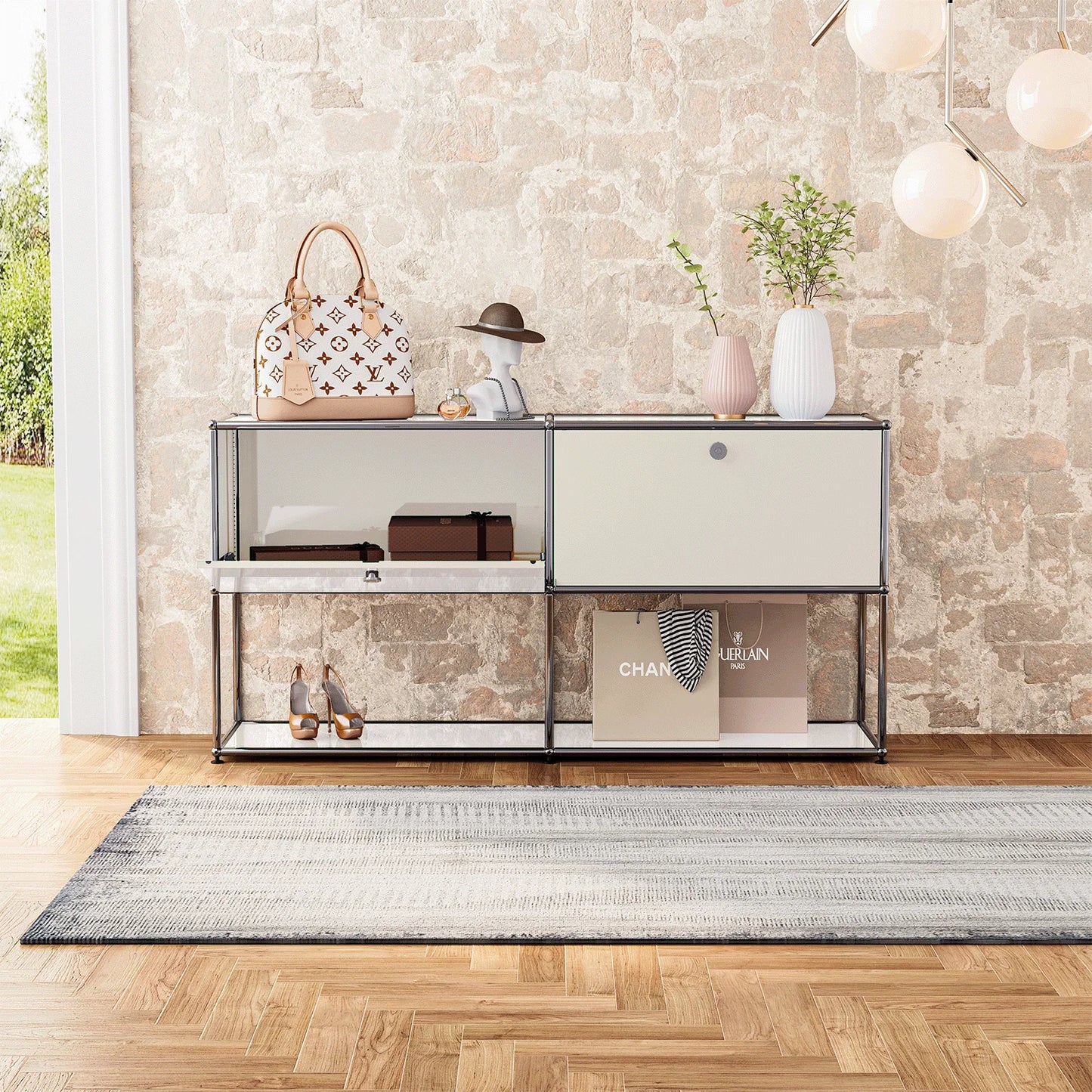 Living room side cabinet, stainless steel metal panel