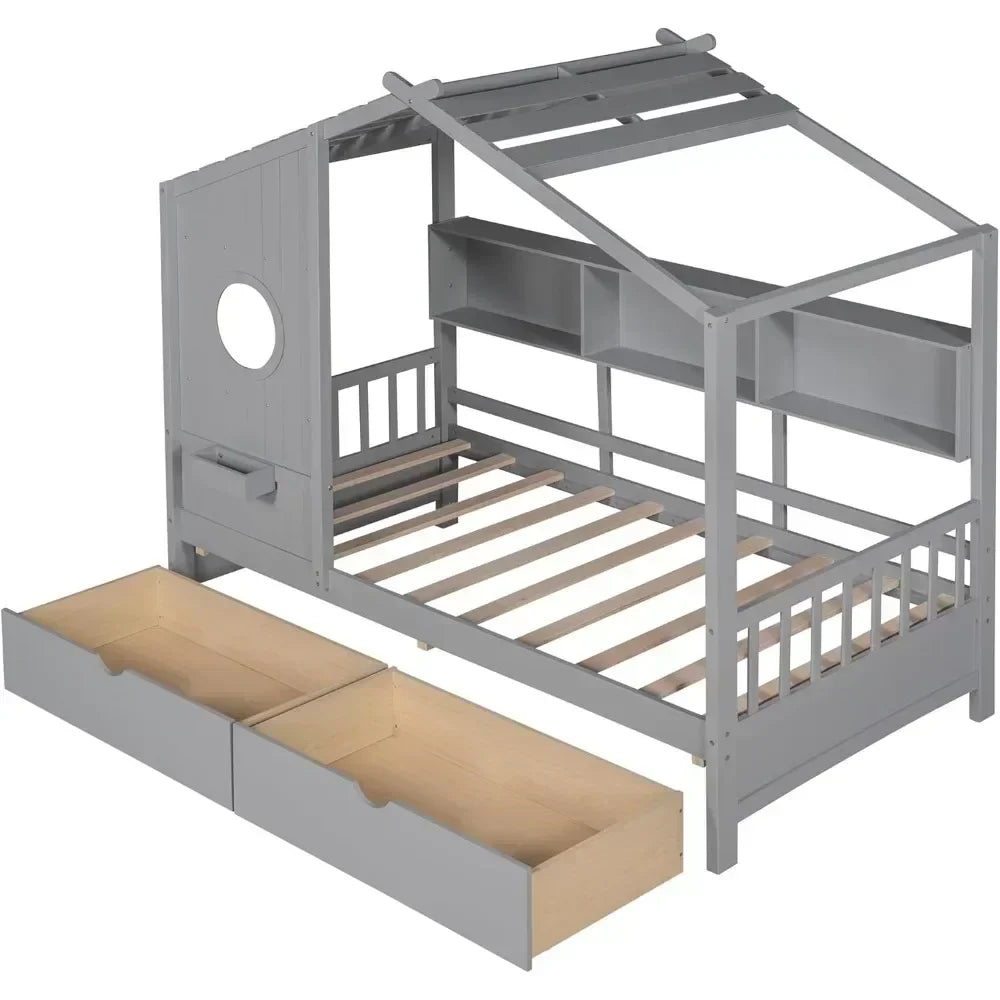 Children's bunk bed with cabinets