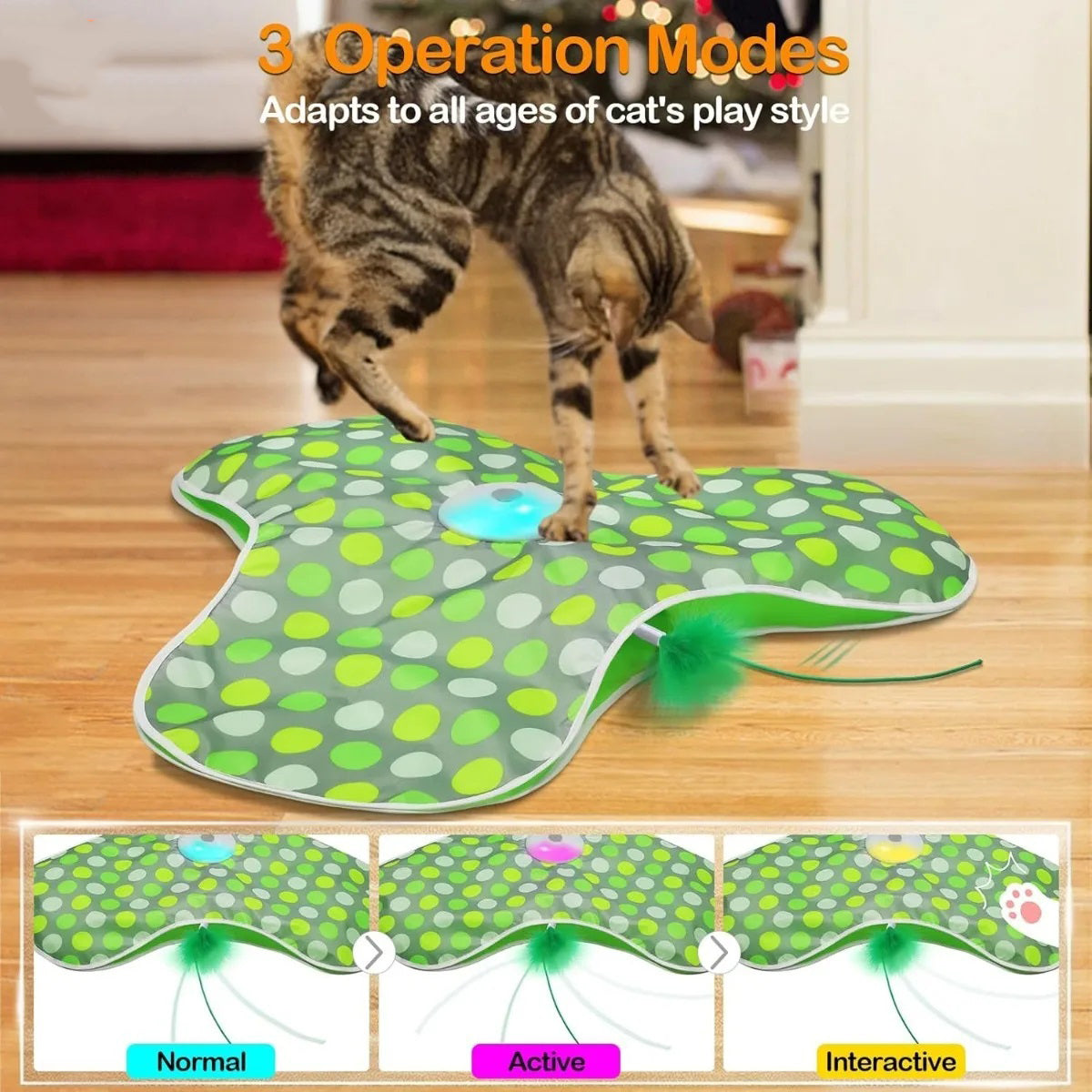 Interactive Cat Toys Rechargeable,Moving Concealed Feathers,Real Mouse Squeaky,Touch Activated Cat Kitten Toy Cat Exercise Toys