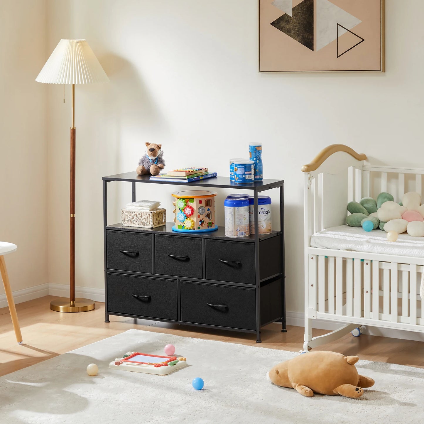 Fireplace TV Stand Cabinet for Bedroom with 5 Drawers