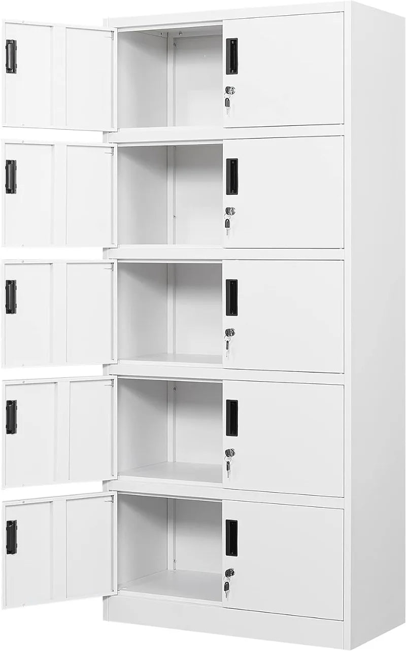 Black steel metal storage cabinet with lock and adjustable shelves