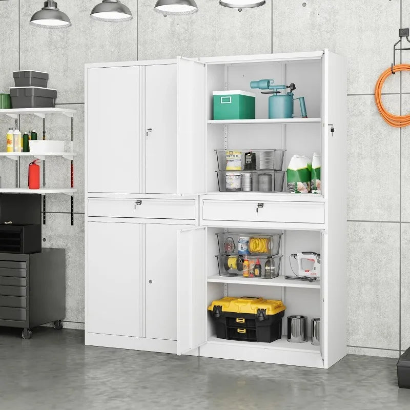 Black steel metal storage cabinet with lock and adjustable shelves