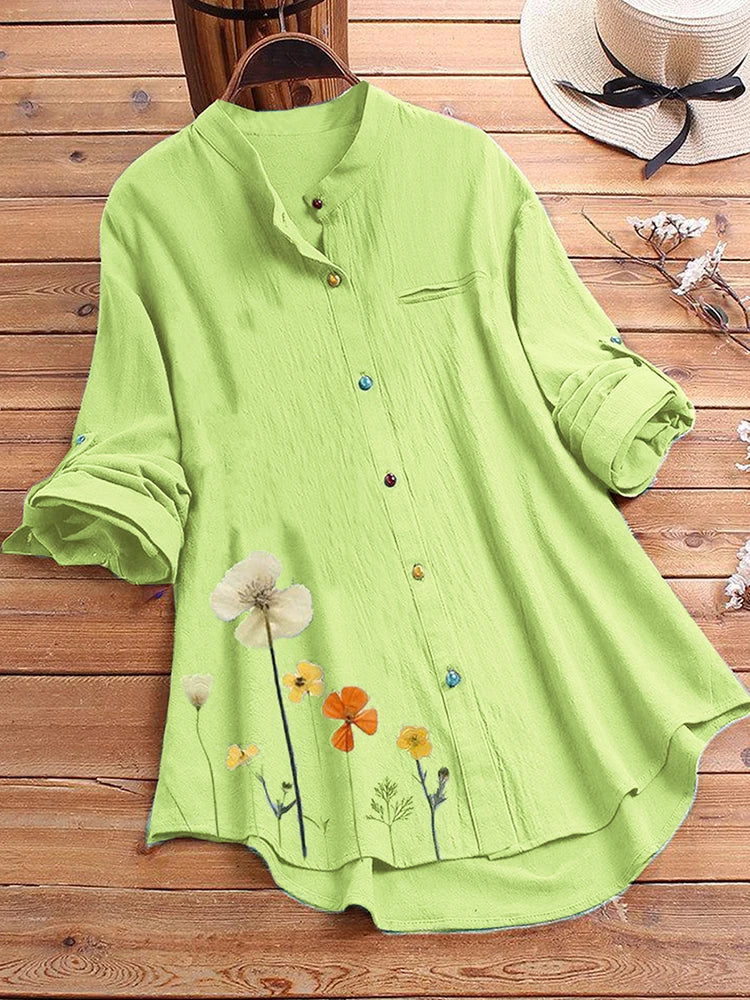 Women's Classic Long Sleeve Cute Floral Print Shirt