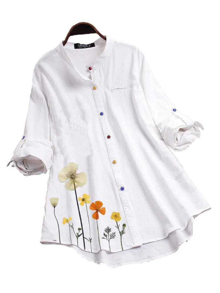 Women's Classic Long Sleeve Cute Floral Print Shirt