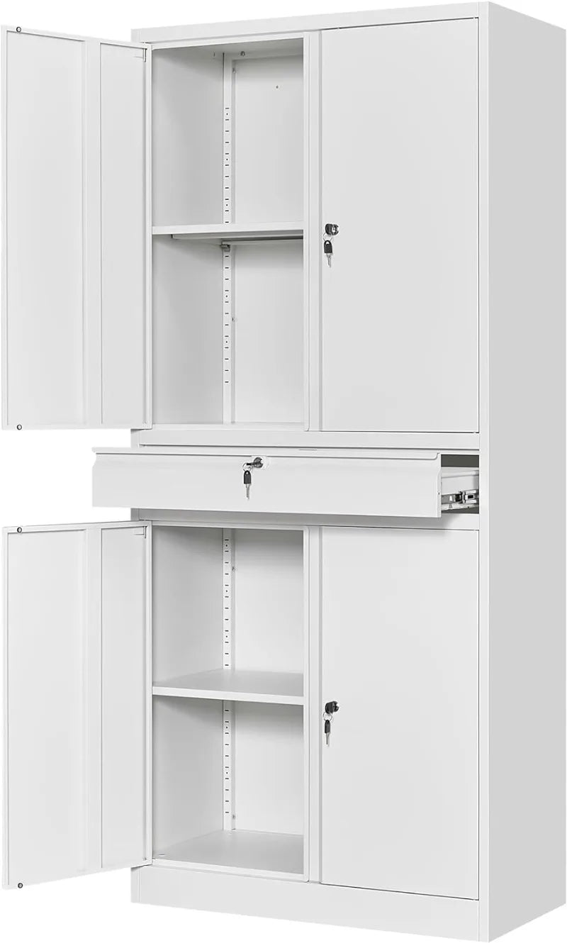 Black steel metal storage cabinet with lock and adjustable shelves