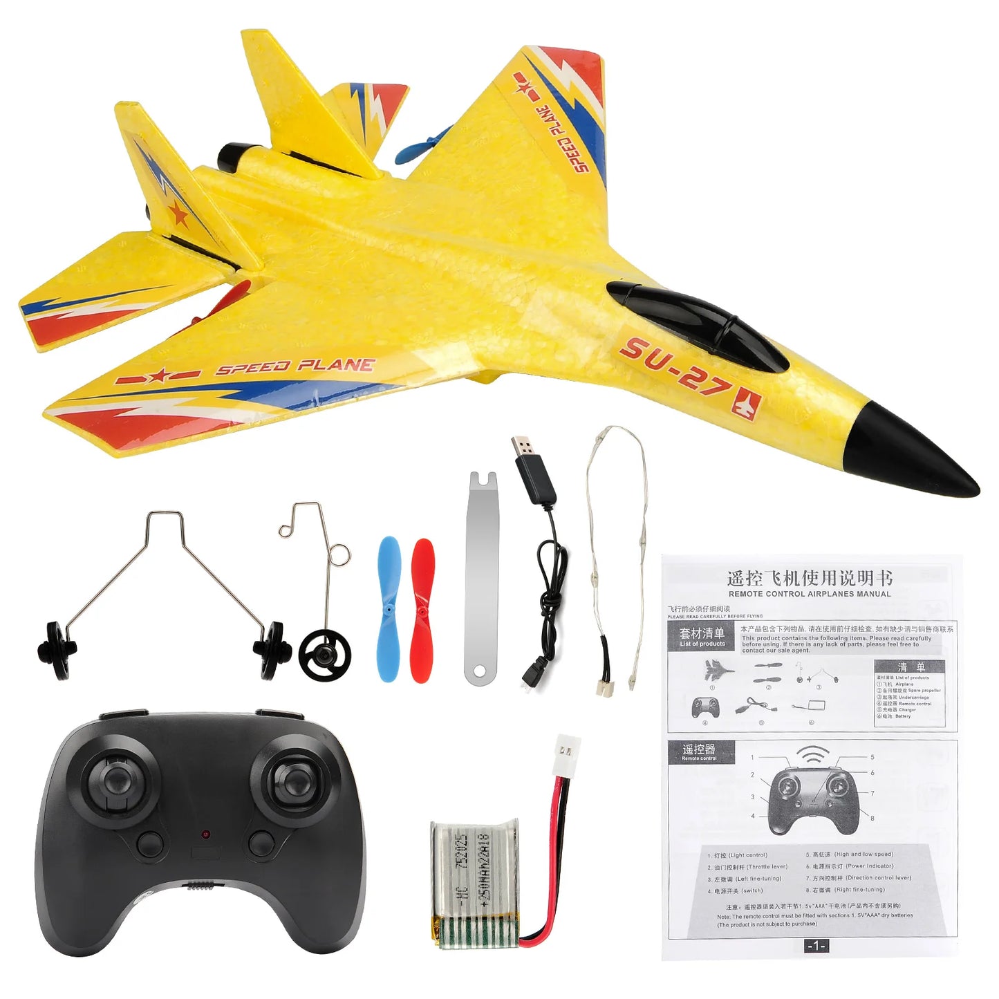Airplane equipped with a remote control device