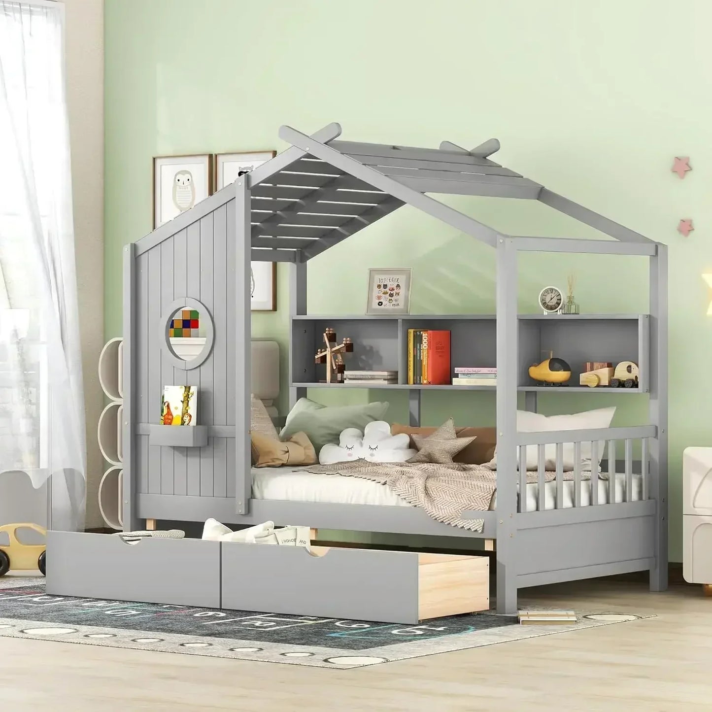 Children's bunk bed with cabinets