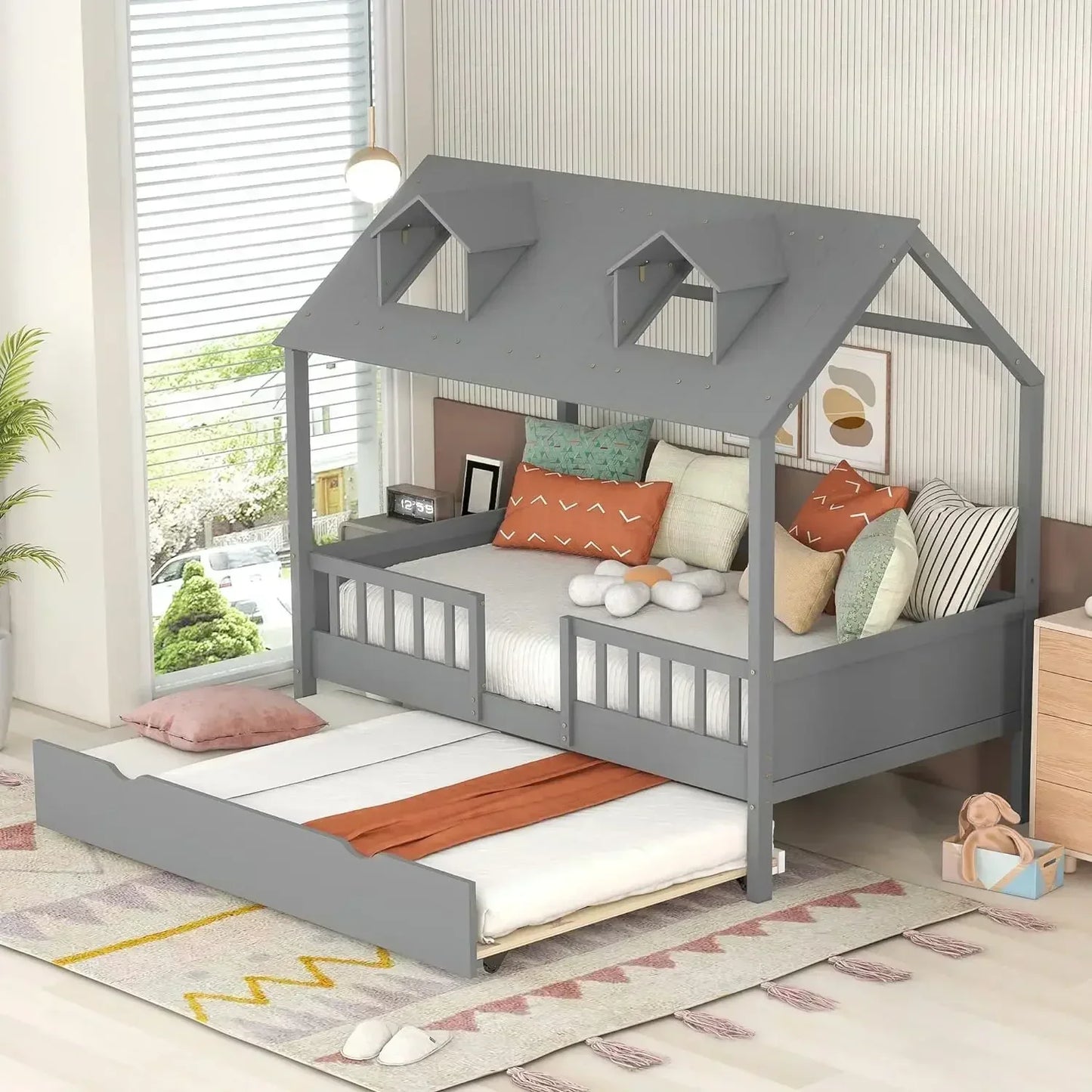 Children's bunk bed with cabinets