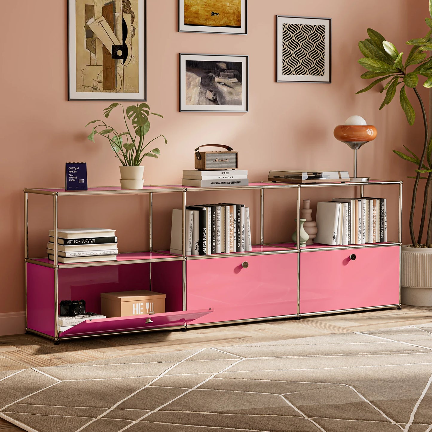 Living room side cabinet, stainless steel metal panel
