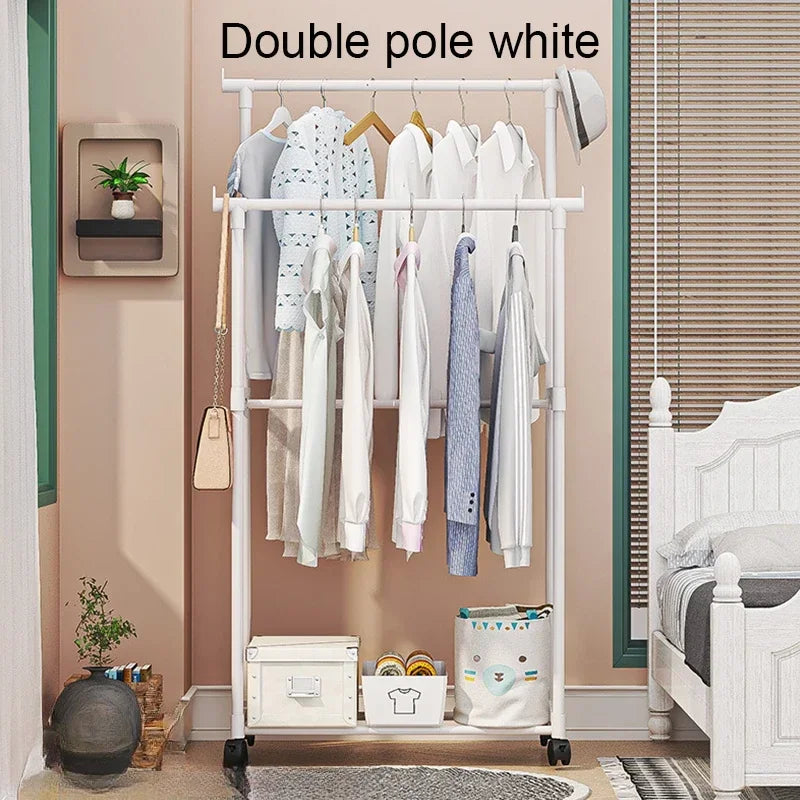Double rod clothes rack with hooks