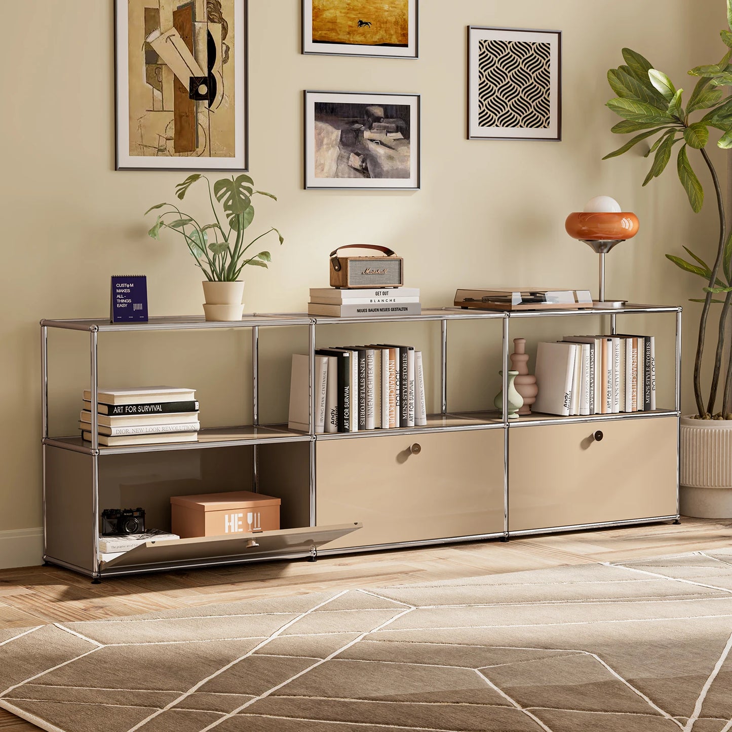 Living room side cabinet, stainless steel metal panel