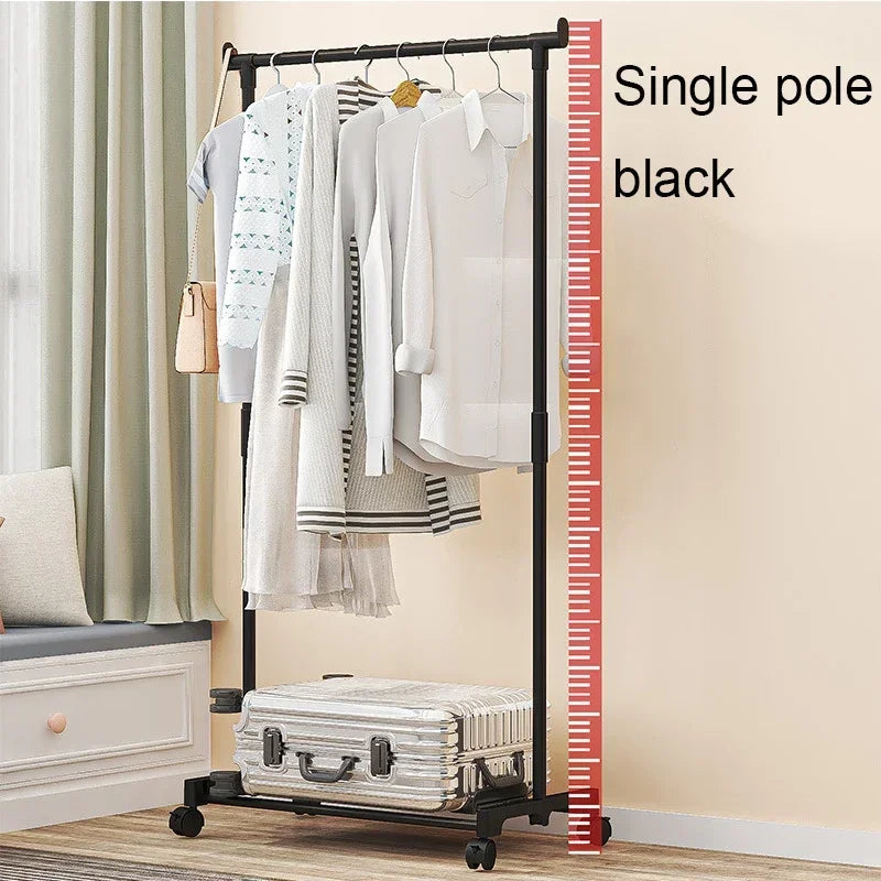 Double rod clothes rack with hooks