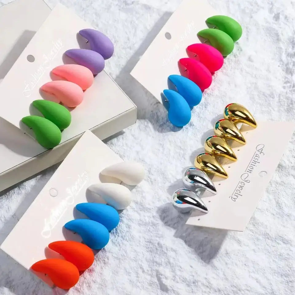 3 Pairs/Set Gold Plated Water Drop Hoop Earrings for Women