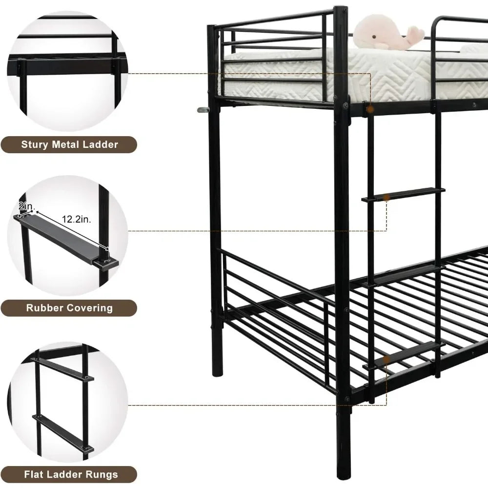 Metal bunk bed with high ladder