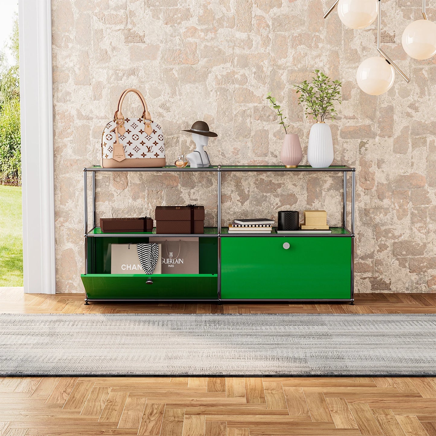 Living room side cabinet, stainless steel metal panel