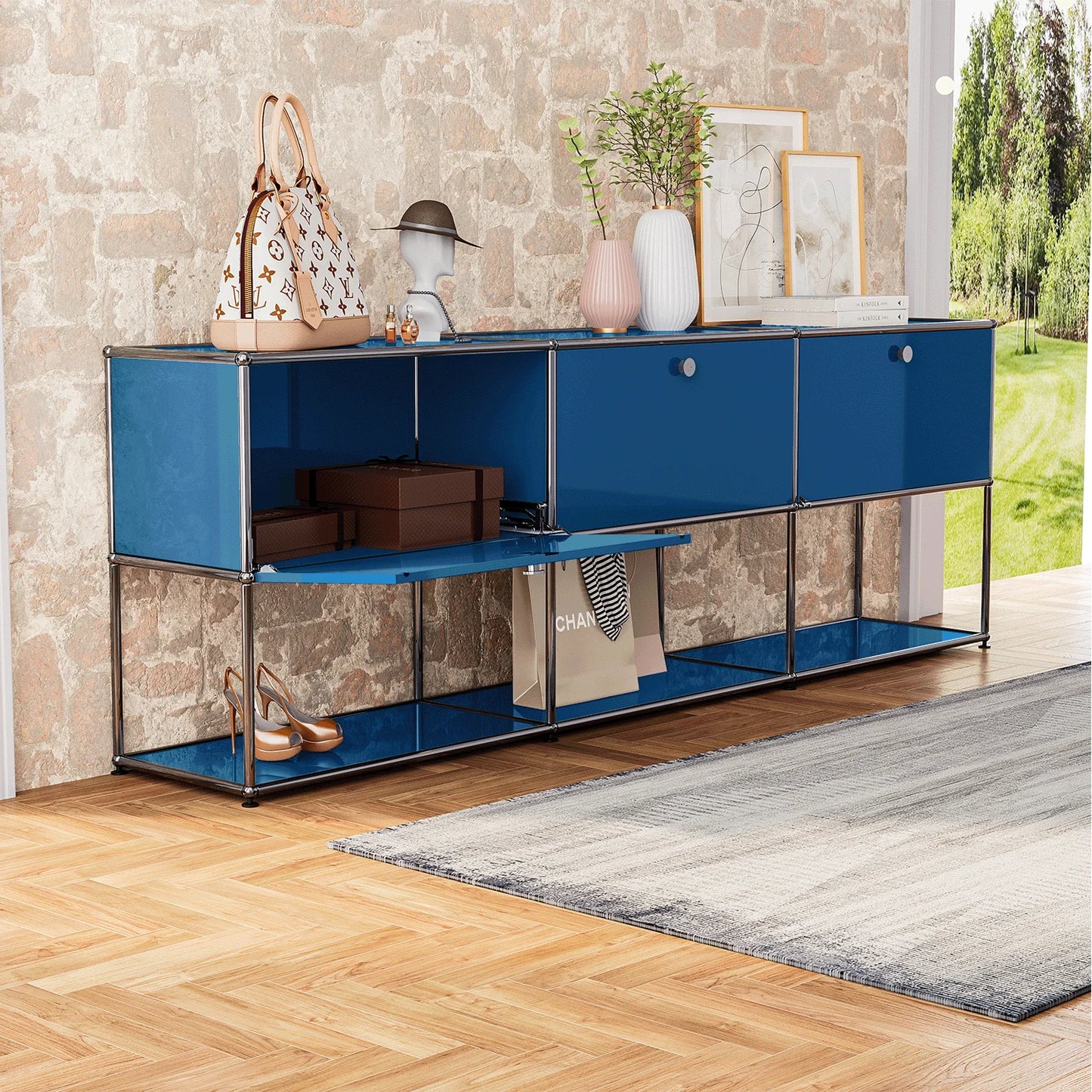 Living room side cabinet, stainless steel metal panel