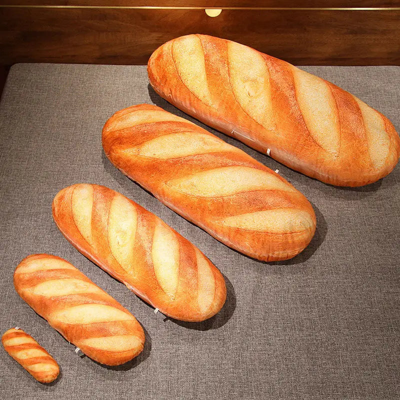 French bread shaped stuffed pillow printed with food images