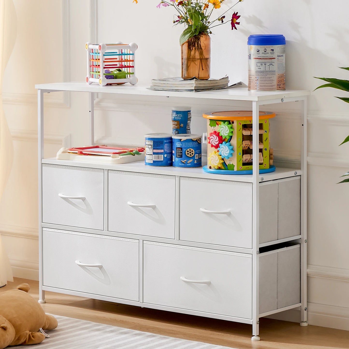Fireplace TV Stand Cabinet for Bedroom with 5 Drawers