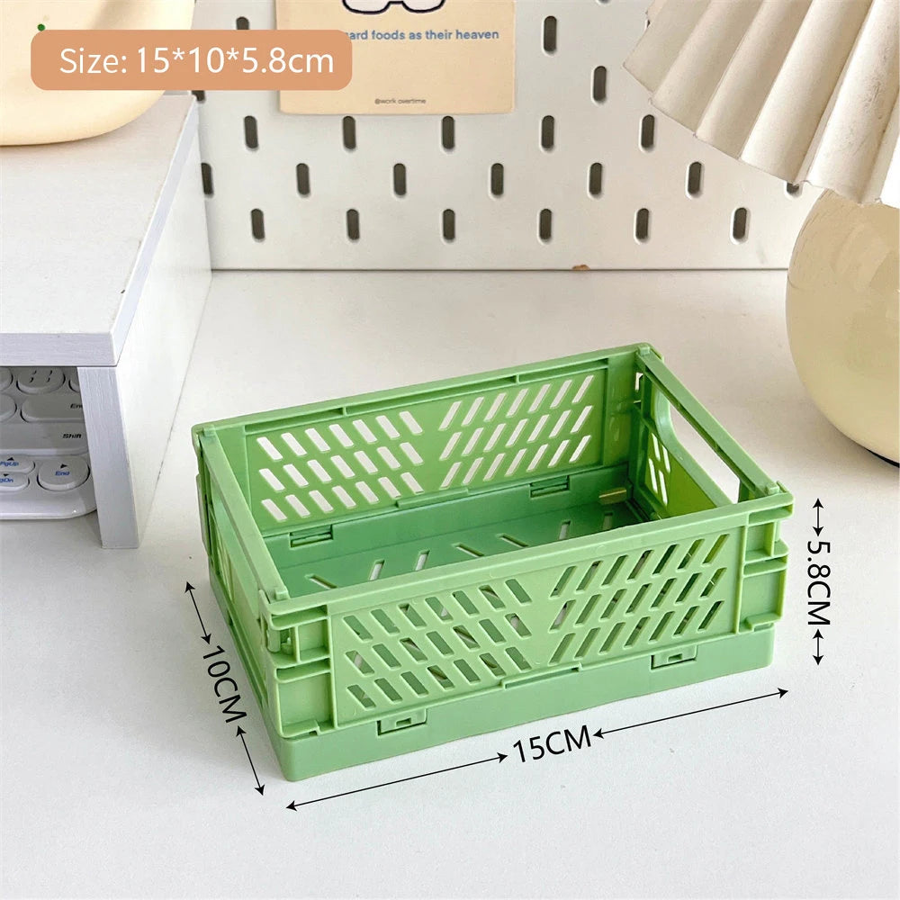 Collapsible Crate Plastic Folding Storage Box Basket Utility Cosmetic Container Desktop Holder Home Use School Desk Storage Box