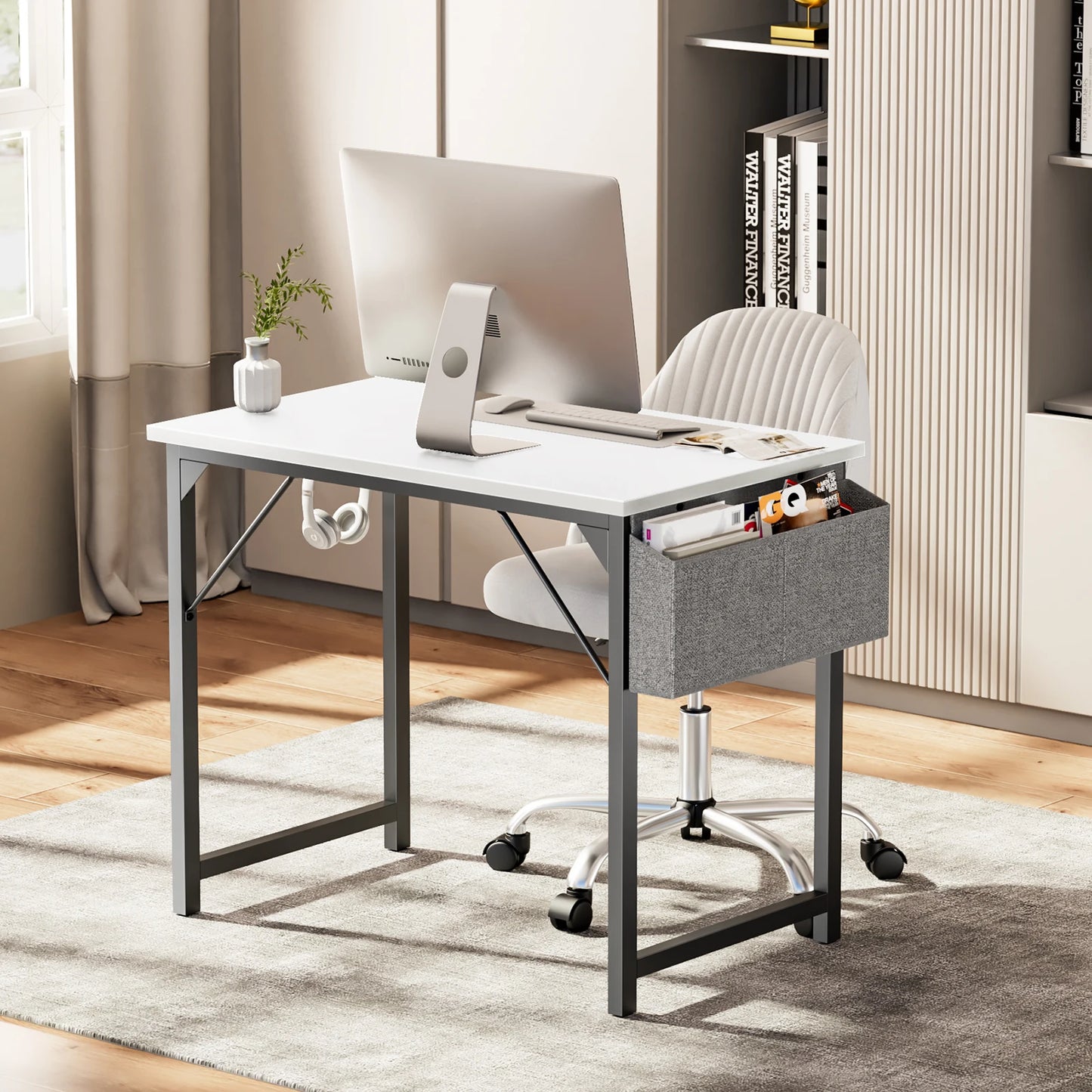 Simple computer desk and study desk, side bag available